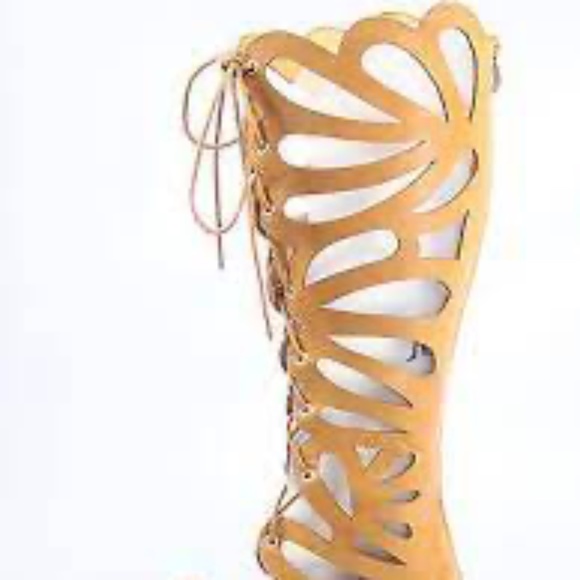 Bella Marie Butterfly Tall Gladiator Sandal TAN 10 - Picture 4 of 15